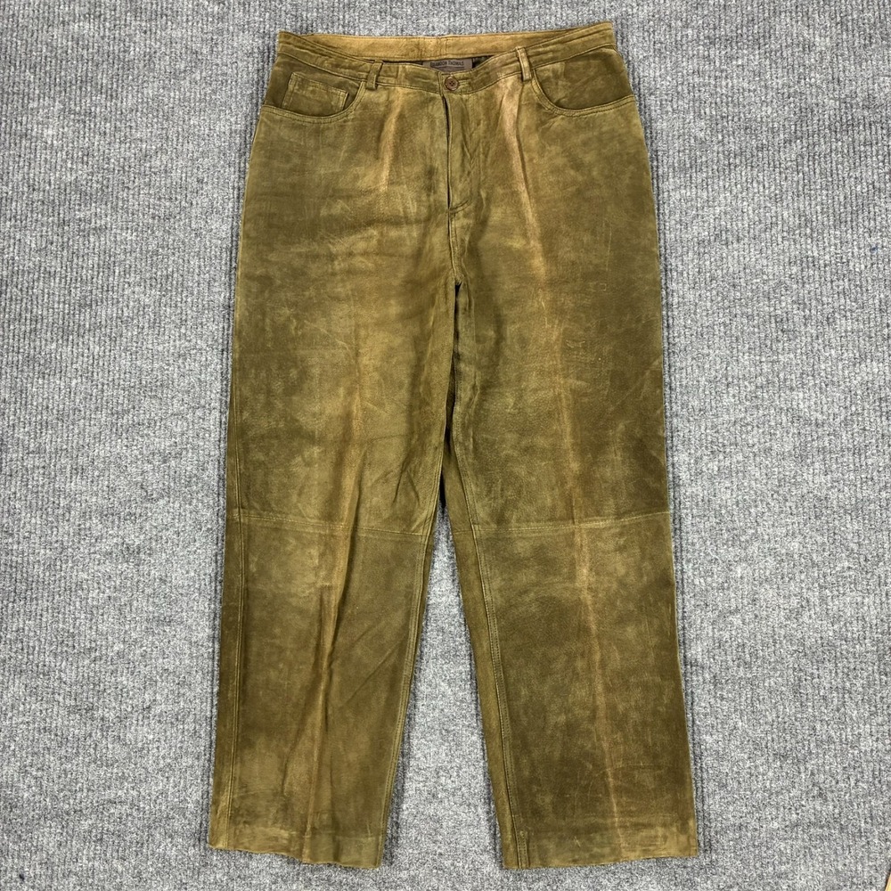 Brandon Thomas Genuine Leather Suede Pants Womens Size 14 Olive Straight Leg